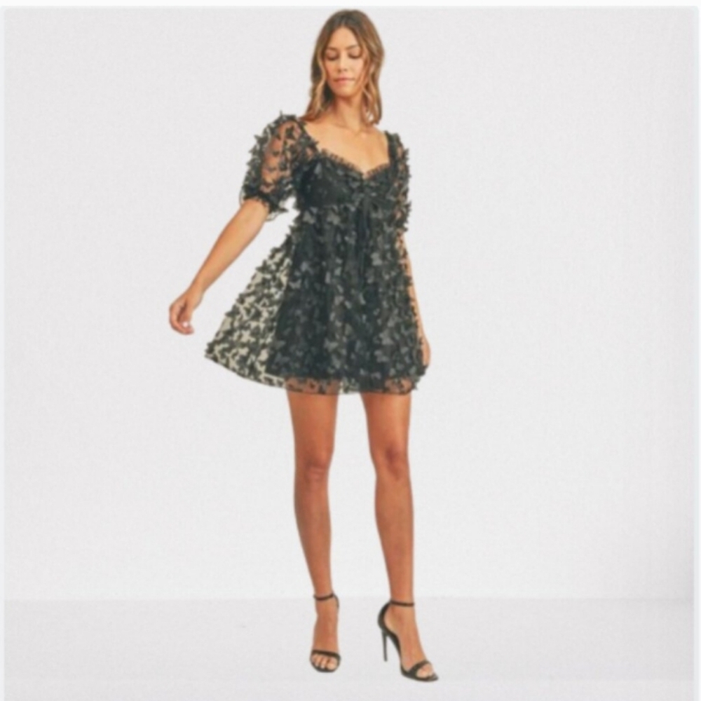 Thirty Thirty LA 3D Butterfly Babydoll Dress, Black L
